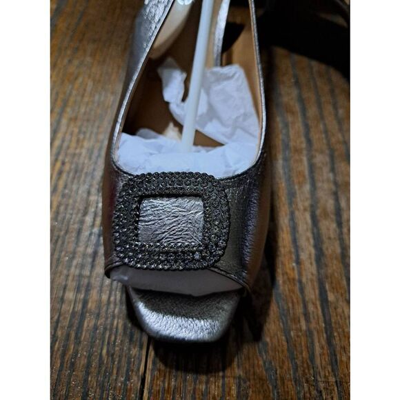 New 11W J Renee Madeleina Taupe Metallic Leather Rhinestone Heel Dress Shoes - Picture 8 of 11